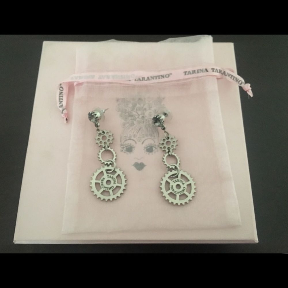 Tarina Tarantino clockwork pink cog drop earrings